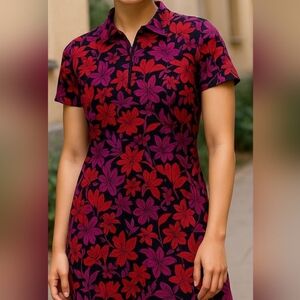 Tommy Bahama -NWT Black Shift Dress W/Red & Purple Floral Print, Short Sleeve